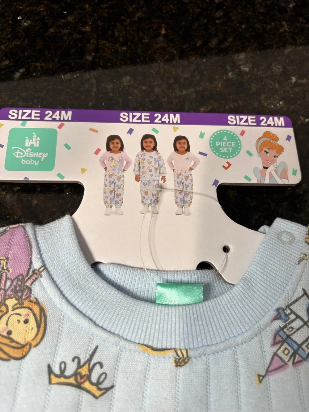 DISNEY Baby NWT 4-piece set, crew sweatshirt, matching pants, 2 bodysuits
